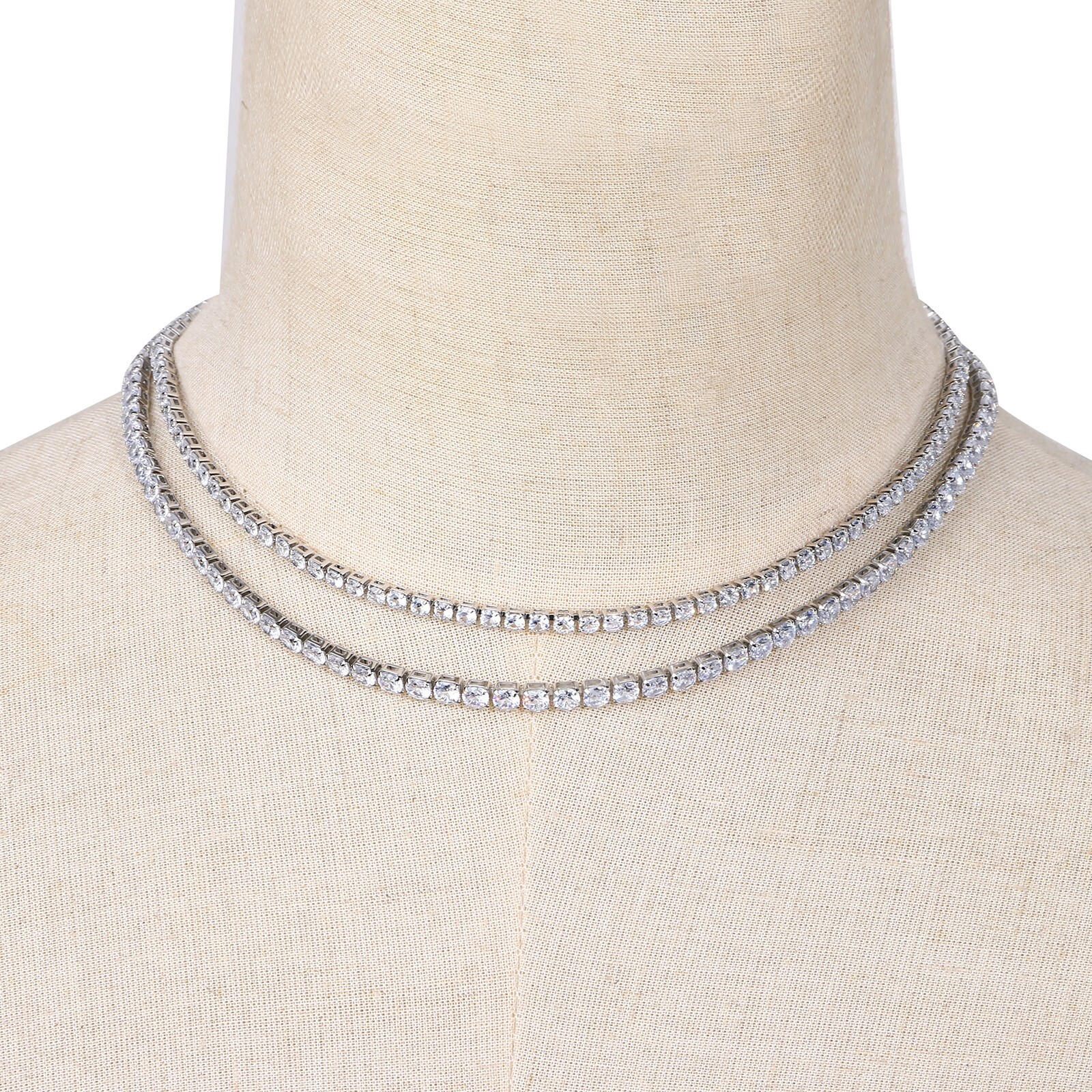 Women’s Classic Tennis Necklace Sparkling 3/4mm Cubic Zirconia Adjustable Chain