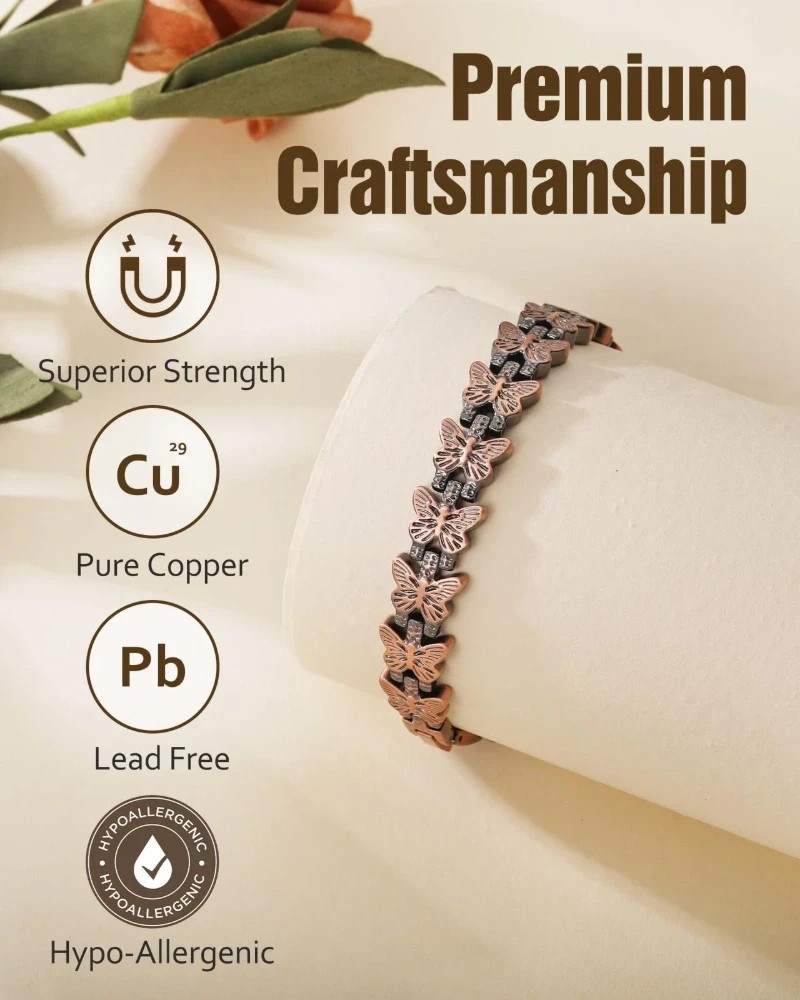 Pure Copper Magnetic Link Bracelet Butterfly Arthritis Pain Relief Therapy Women