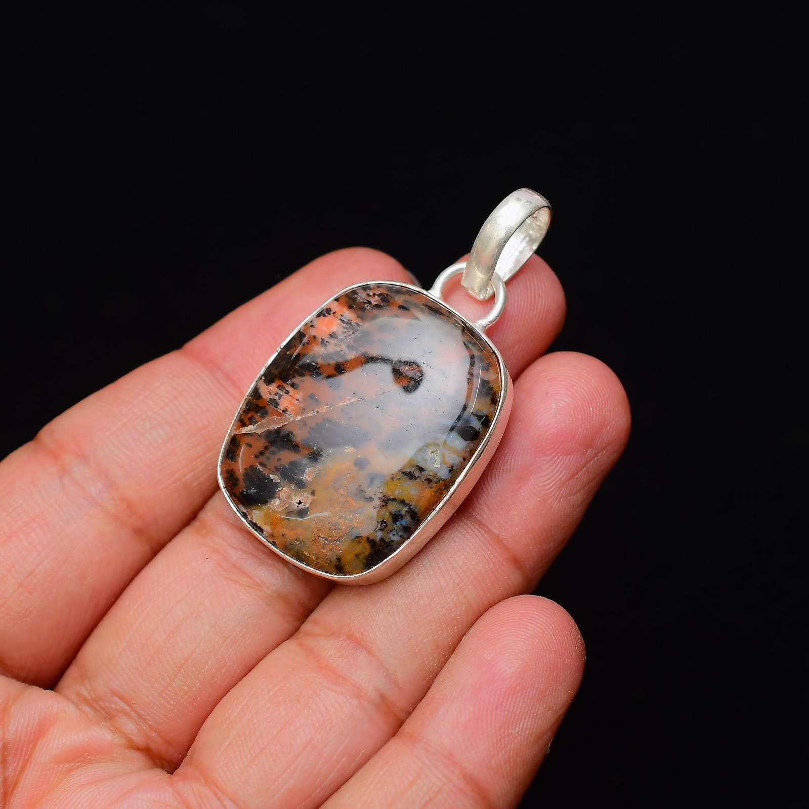Mahogany Obsidian Gemstone 925 Sterling Silver Jewelry Pendant 1.77″