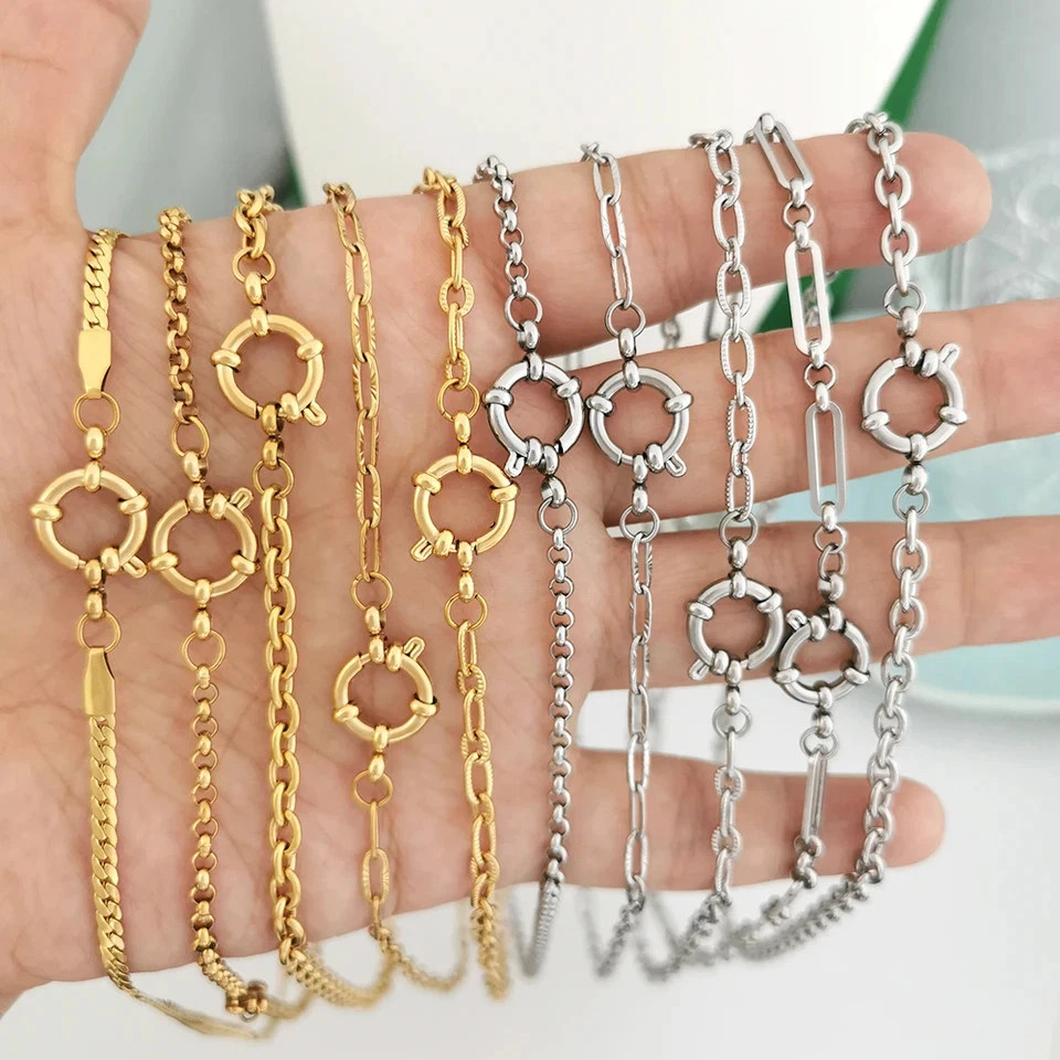 Sailor Clasp Necklace Paperclip Chain Stainless Steel Gold Color Women Jewelry