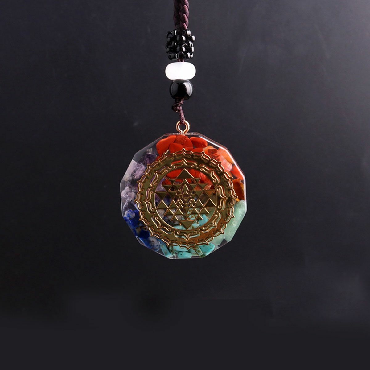Orgonite Necklace Sri Yantra Pendant Sacred Geometry Chakra Healing Necklace