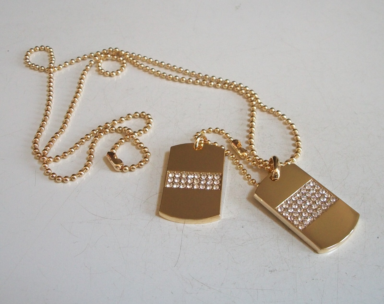 Men’s Bling Gold Plated Double Dog Tag Fashion Pendant 27″ Ball Chain Necklace