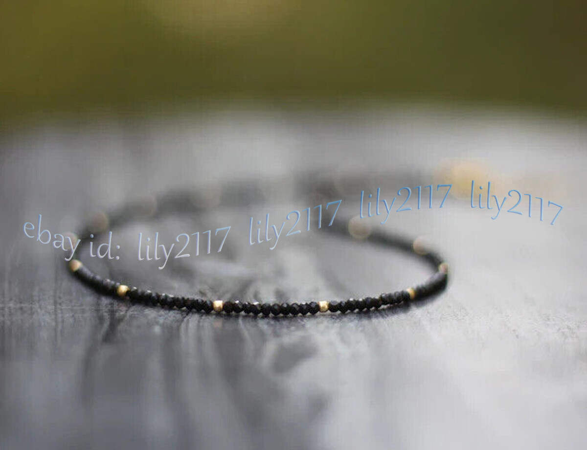 Mini 3mm Faceted Black Spinel Round Gemstone Beads Necklace 14-48 inches