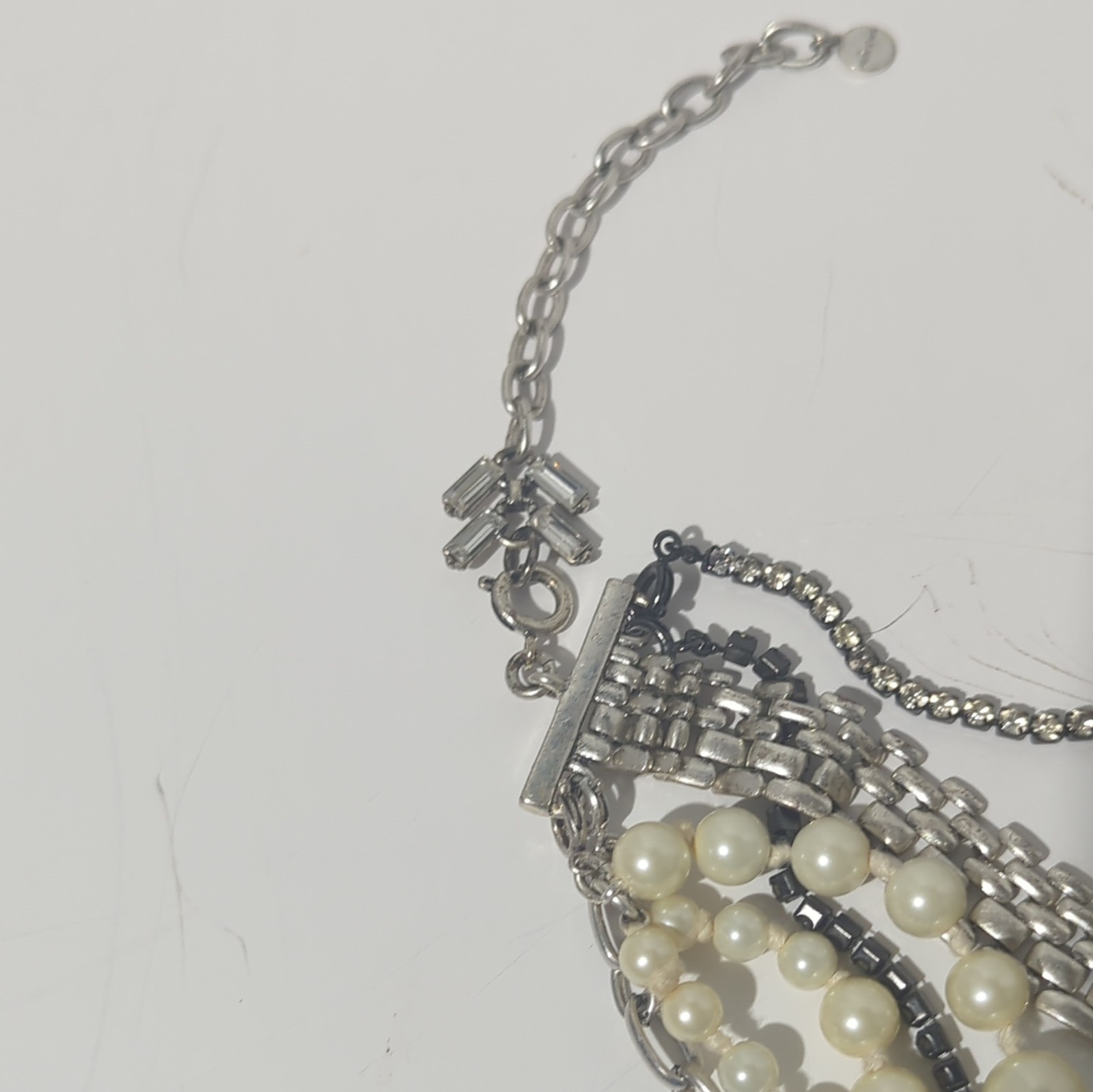 Stella & Dot 5-in-1 Convertible Statement Necklace Silver Pearl Crystal Layered.