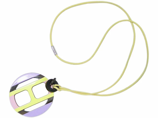 Hermes Buffalo Horn Pendant Necklace Yellow/Pink/Purple 6.5in Top 75in Cord