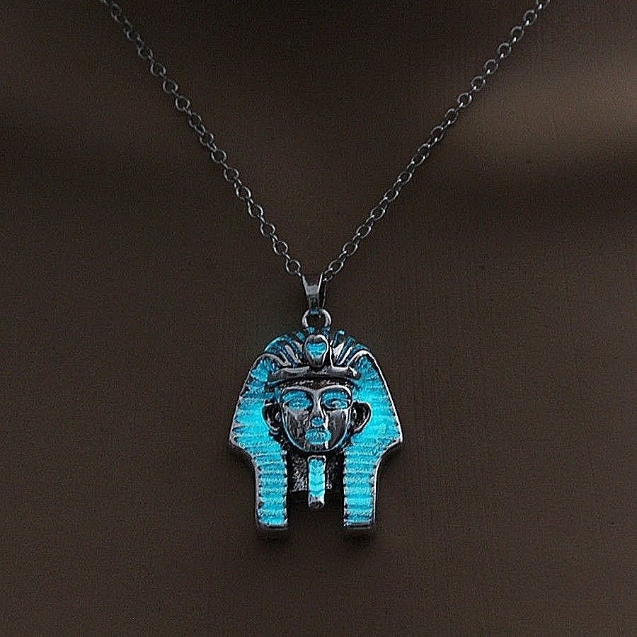 SPHINX HEAD 1-3/8″ x 1-1/8″ Glow in the Dark Charm Pendant 24″ Necklace Luminous