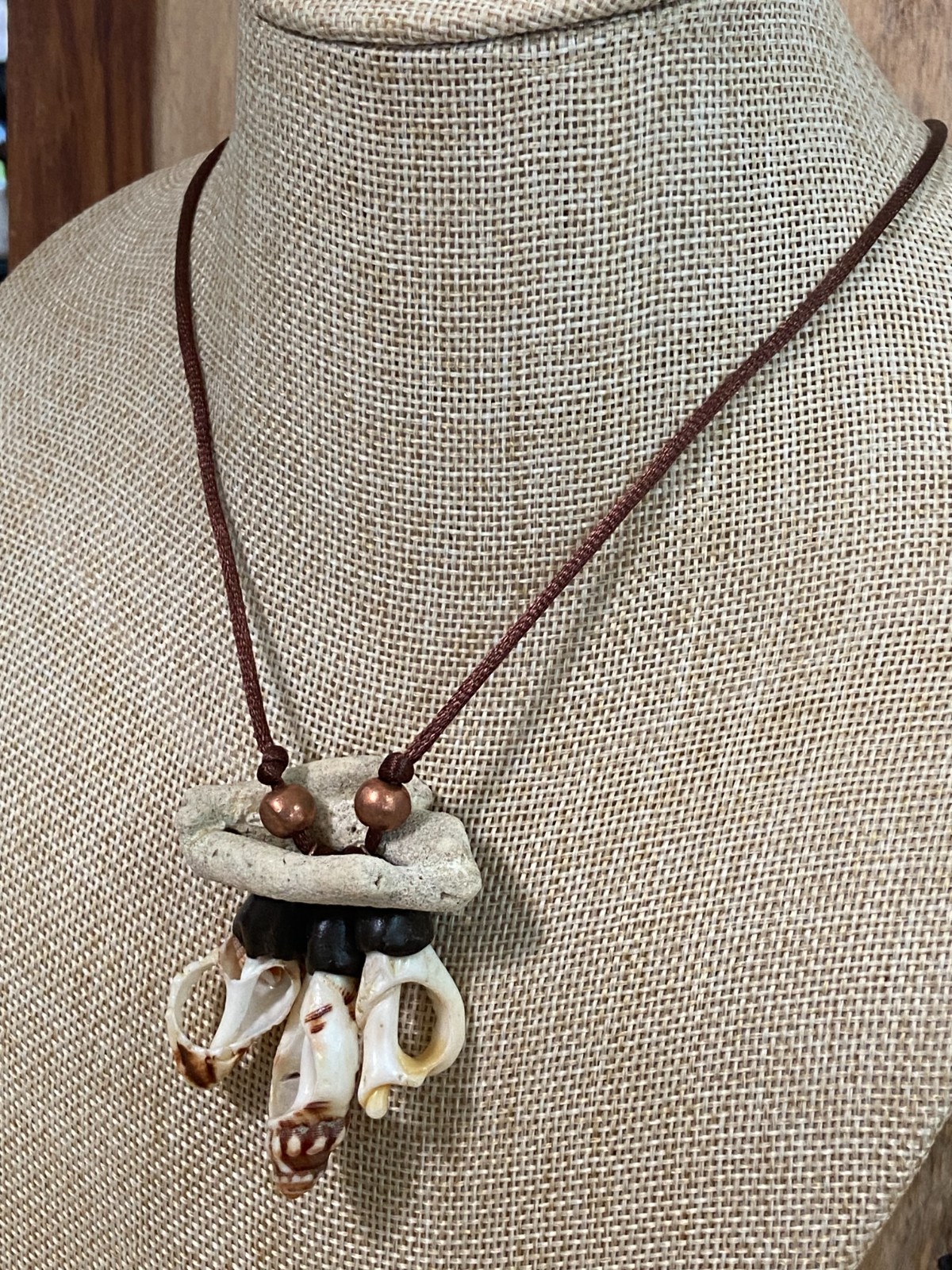 Handcrafted Coastal Coral and Shell Pendant Necklace with Copper Accent