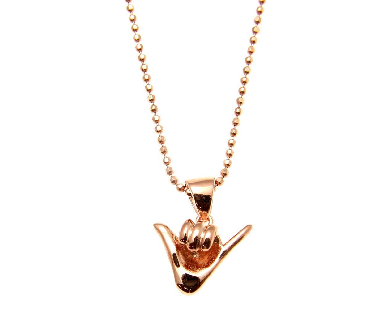 ROSE GOLD PLATED SILVER 925 HAWAIIAN “SHAKA” HANG LOOSE PENDANT 12MM-19MM