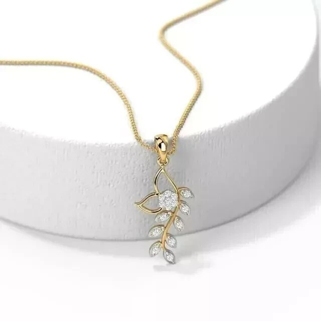 925 Sterling Silver Round Cut Simulated Diamond Pendant 14K Yellow Gold Plated