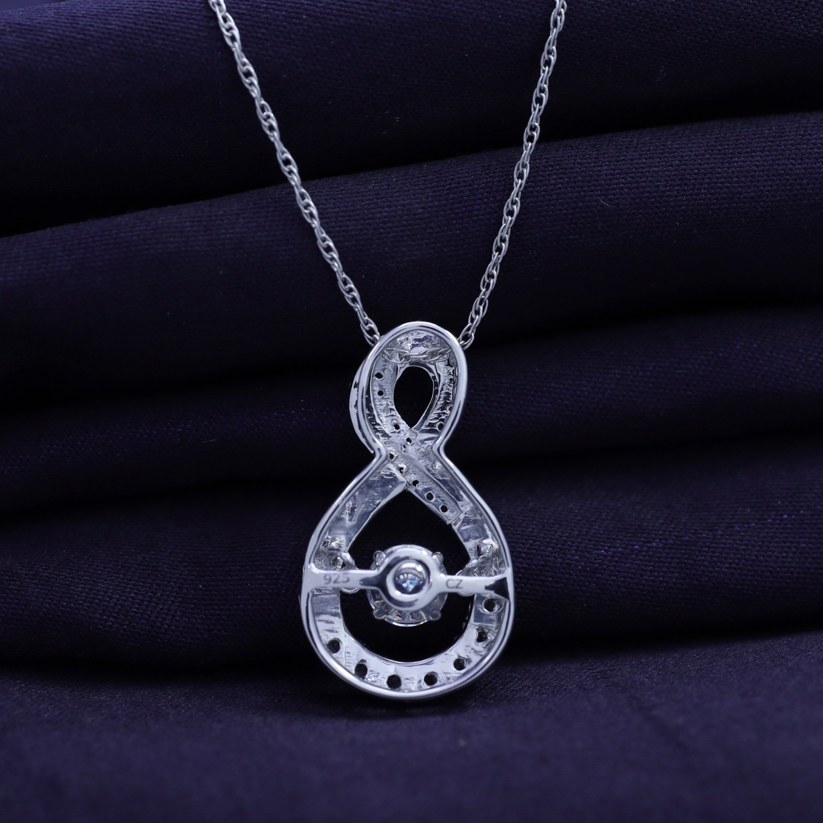 Round Cut Simulated Diamond 14K White Gold Plated Infinity Pendant Necklace 18″