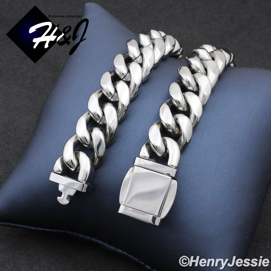 18″-40″MEN Stainless Steel 12mm Silver ICY CZ Miami Cuban Curb Necklace*N175