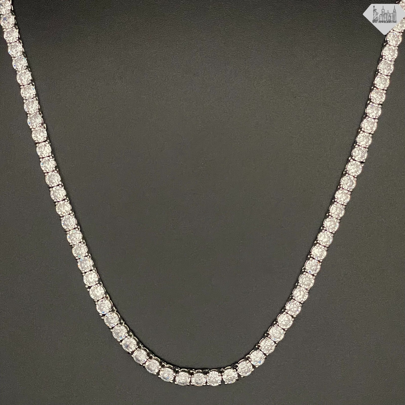 Womens 14K White Gold Plated Crystal Cubic Zirconia Tennis Necklace Choker
