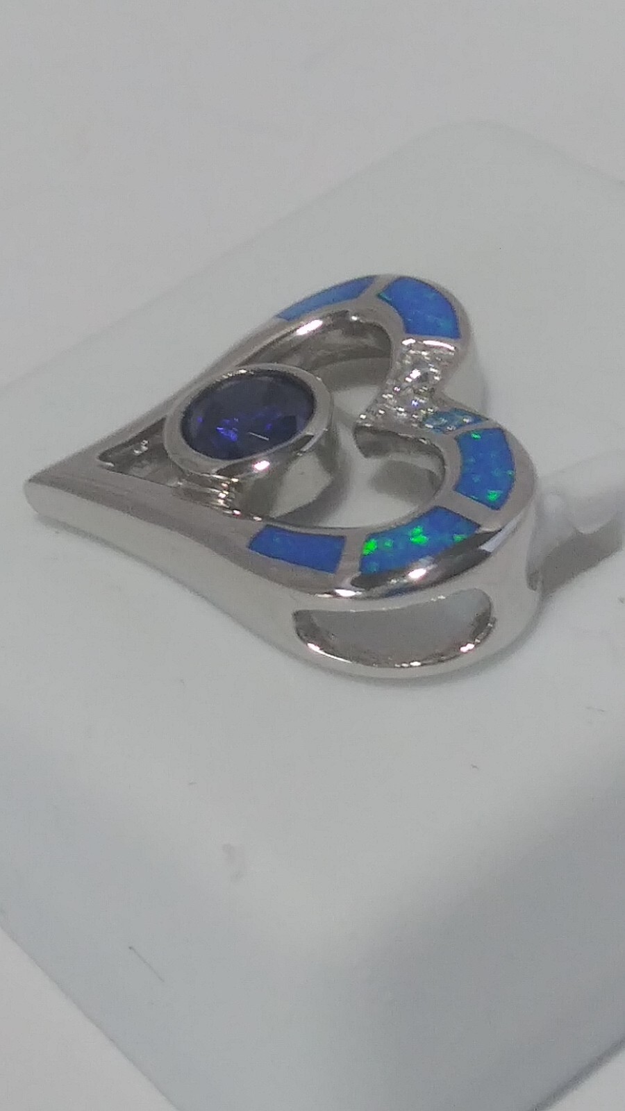 925 STERLING SILVER Rhodium plated MODERN HEART Pendant Cz cubic zircona 19mm