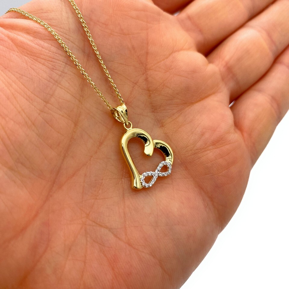 1Ct Round Simulated Diamond Infinity Love Heart Pendant 14k Yellow Gold Plated