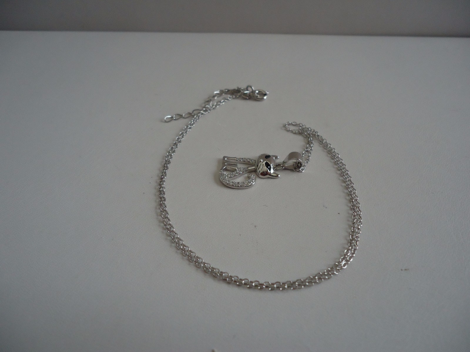 CAT NECKLACE PENDANT LAB CREATED DIAMONDS / 925 STERLING SILVER 11MM BY 17MM