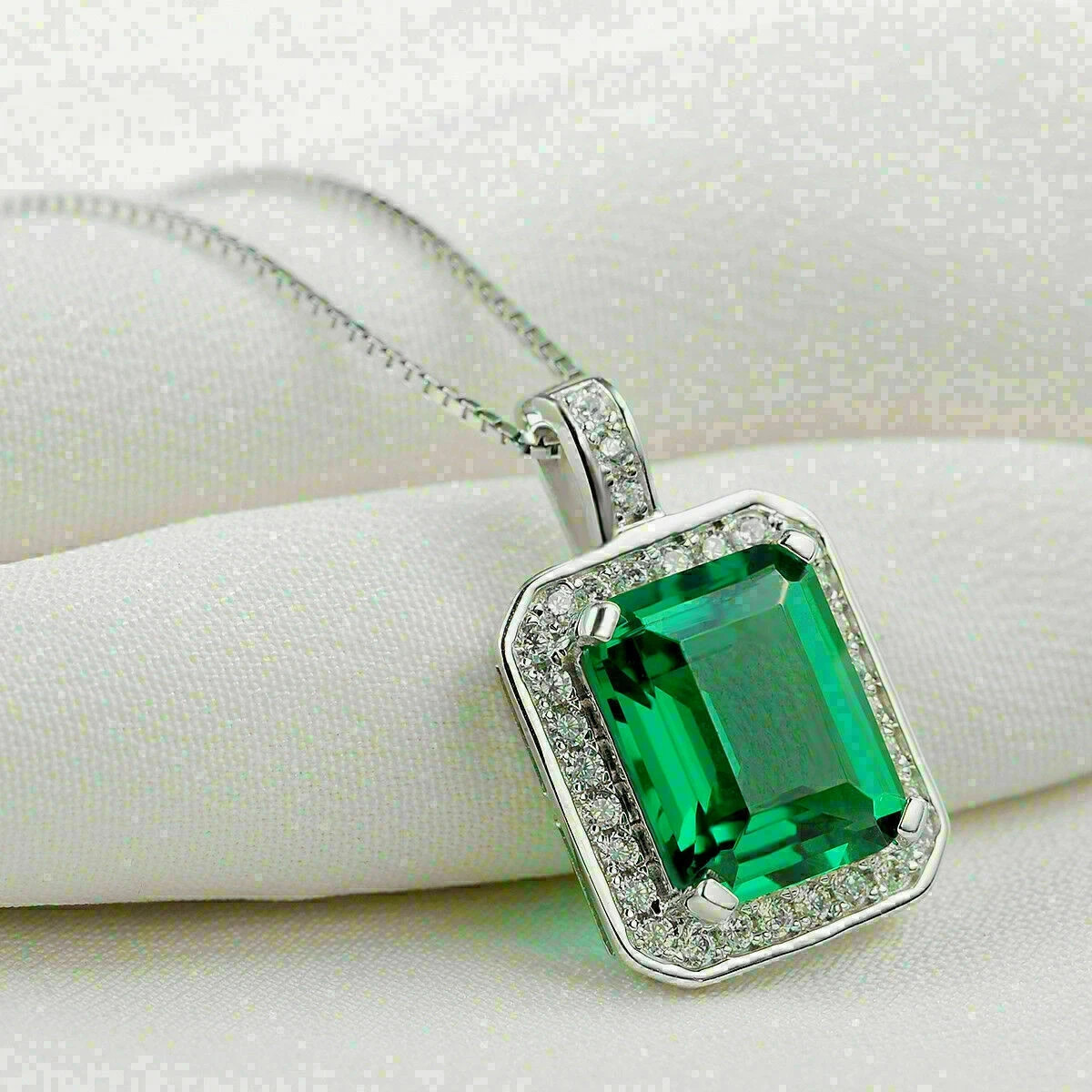 3.28 Ct Emerald Cut Emerald Pendant Wedding Pendant 14k White Gold