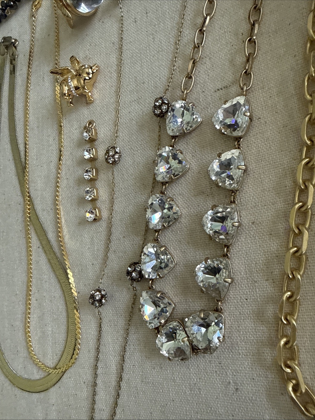 Jewelry Lot Gold Tone Sparkle Faux Pearl Gold Tone Chain Fashion Necklace Mixed