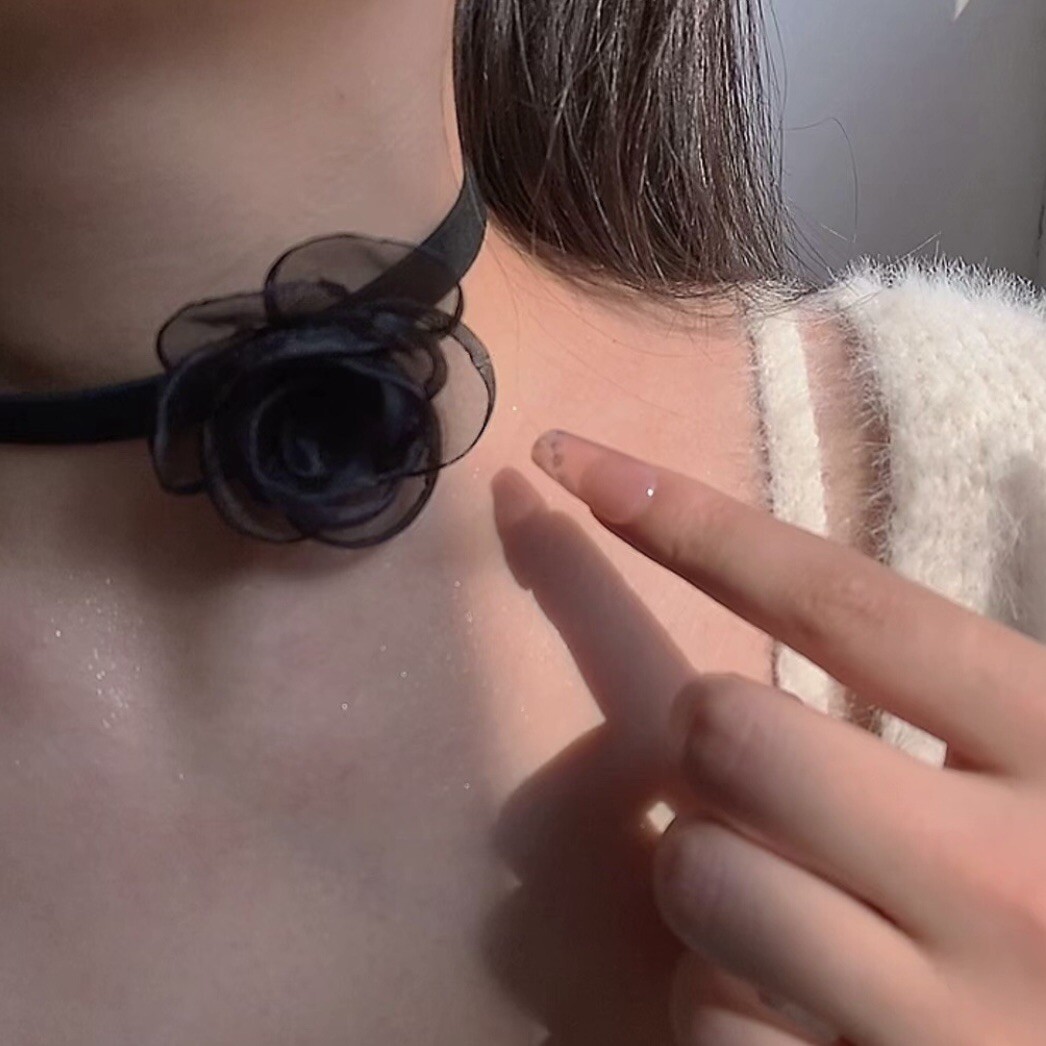 Black Camellia Flower Choker Necklace Velvet Chain Women Jewelry New