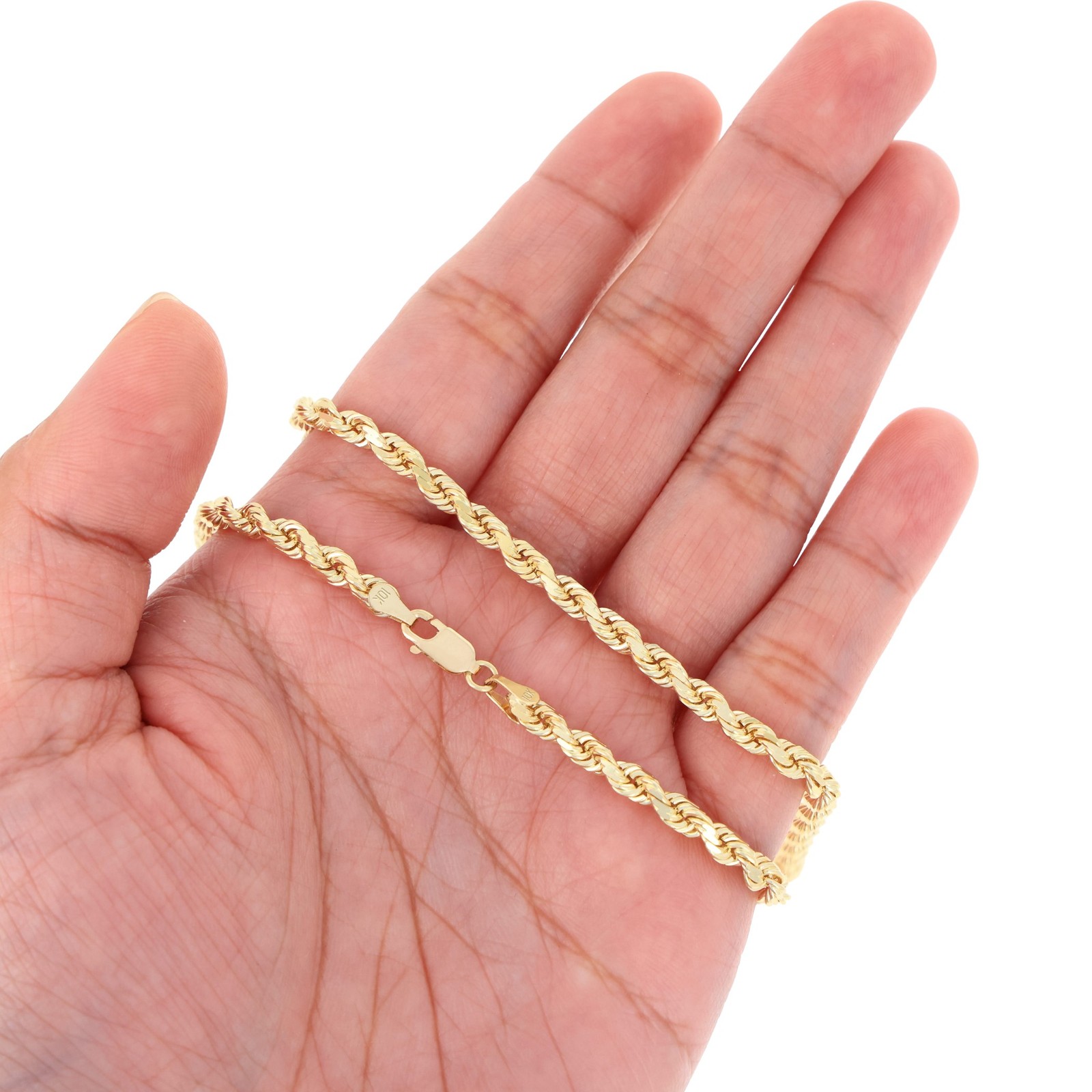 10K Yellow Gold 1mm-8mm Solid Diamond Cut Rope Chain Bracelet 7″ 7.5″ 8″ 8.5″ 9″