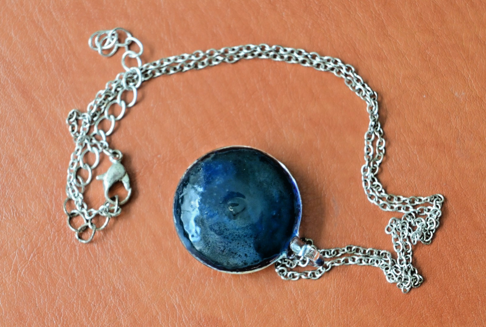 Glass Moonrise Pendant Necklace Art Lampwork Glass Beach Waves Night Scene