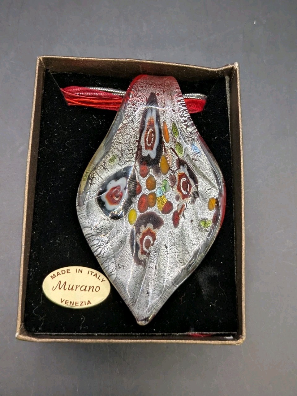 BNWT Murano Venezia Italy Glass Multi Coloured Necklace Large Pendant Boxed (CF)