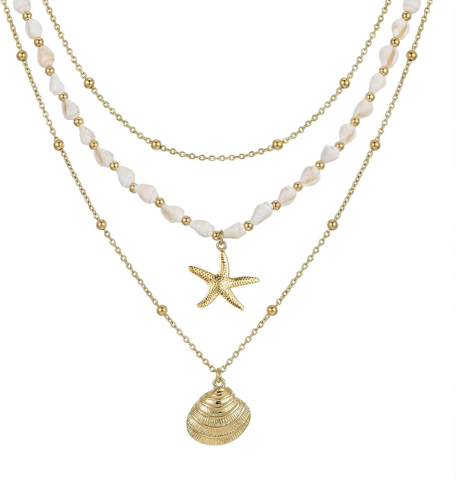 Seashell Necklace for Women Conch Shell Starfish Pearl Pendant Dainty Beach