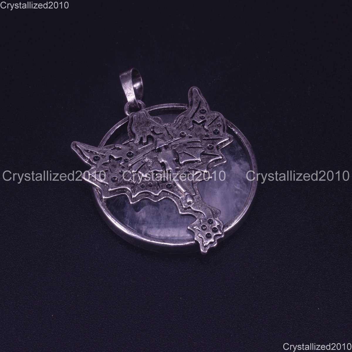 Natural Gemstone Dragon Pendant Round Cabochon Necklace Bead Tibetan Silver 32mm