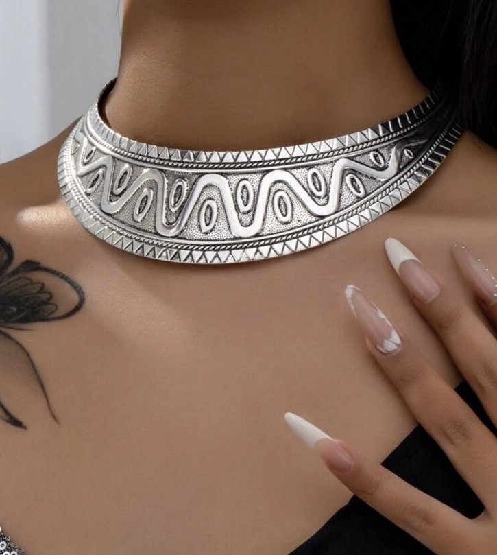 Chunky Silver Necklace Cuff Large Big Statement Choker Jewelry