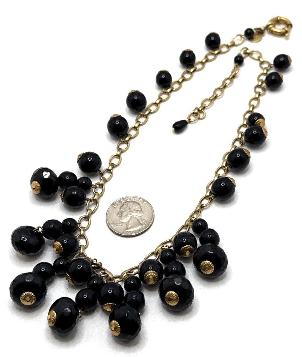 LOREN HOPE Black Dangle Bead Bib Necklace Gold Tone Collar Statement 18″ – 20″
