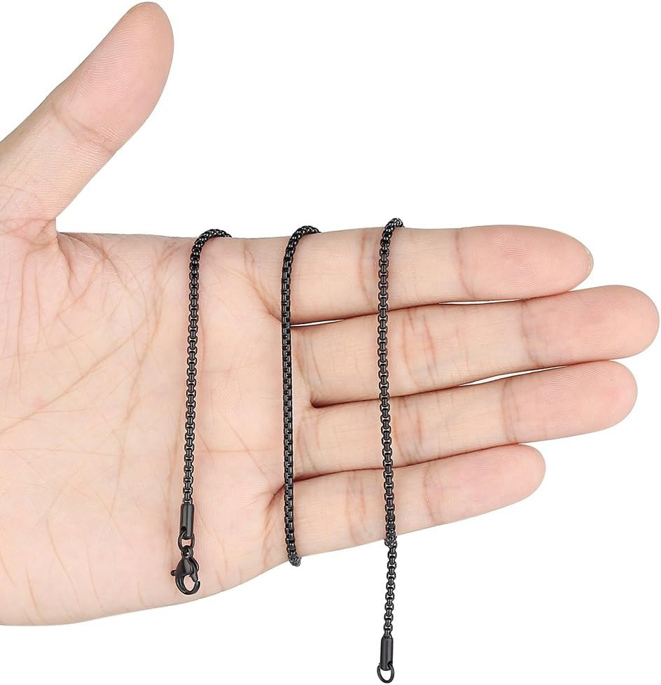 Mens Womens Stainless Steel Black Rolo Cable Chain Necklace, round Box Chains fo