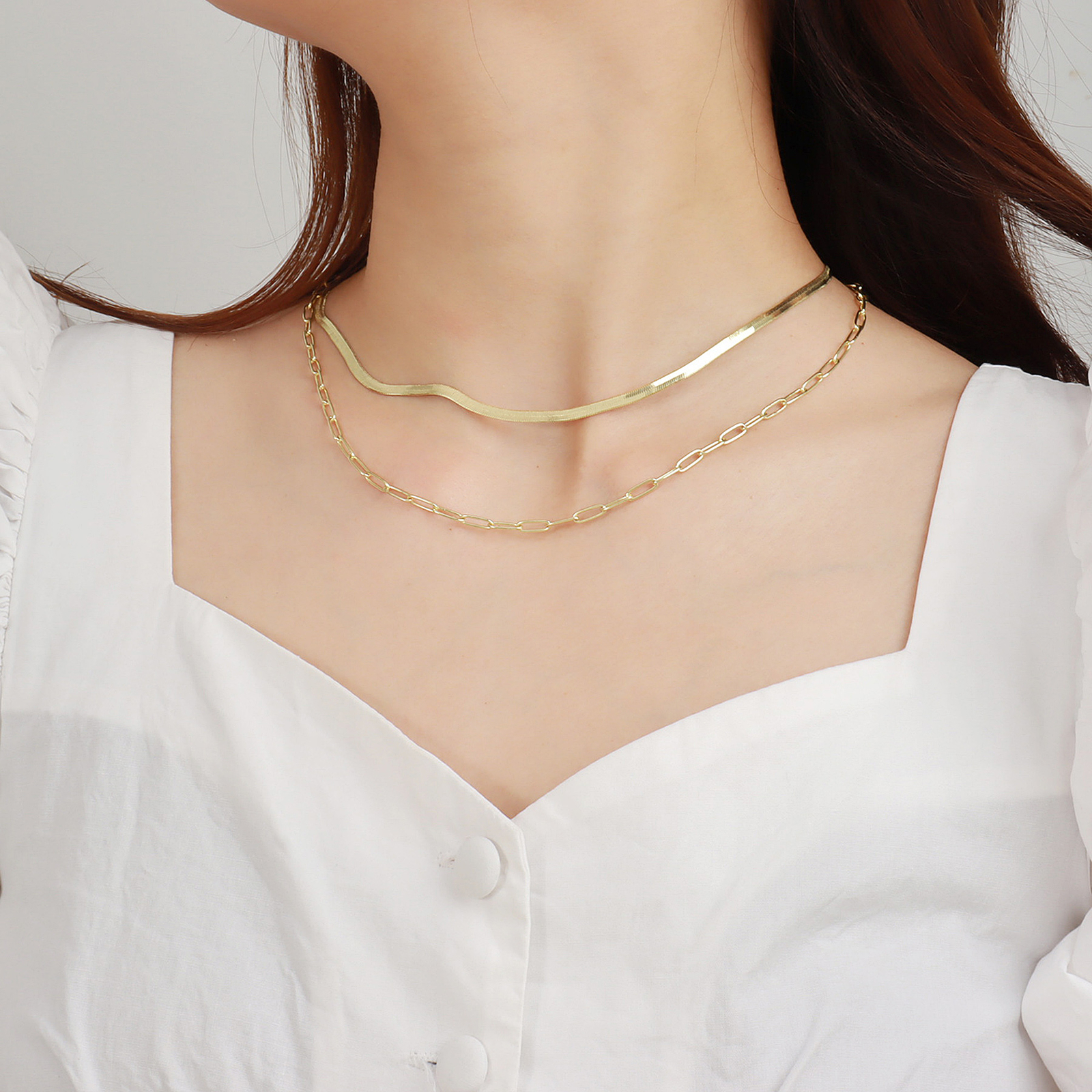14K Gold Plated Initial Letter Dainty Layering Paperclip Chain Necklace Choker