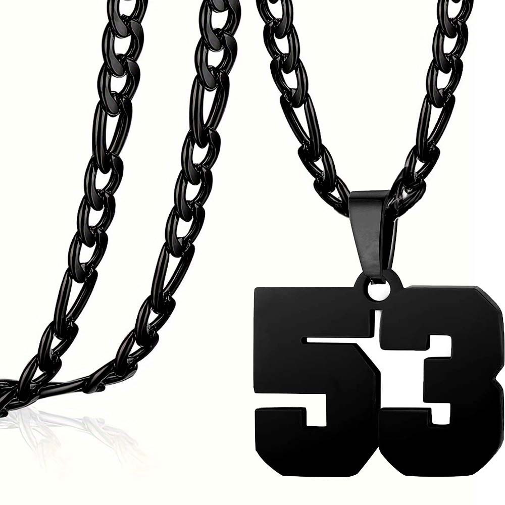 #00-#99 SPORTS BLACK NUMBER Pendant Charm / 24IN STAINLESS CHAIN NECKLACE
