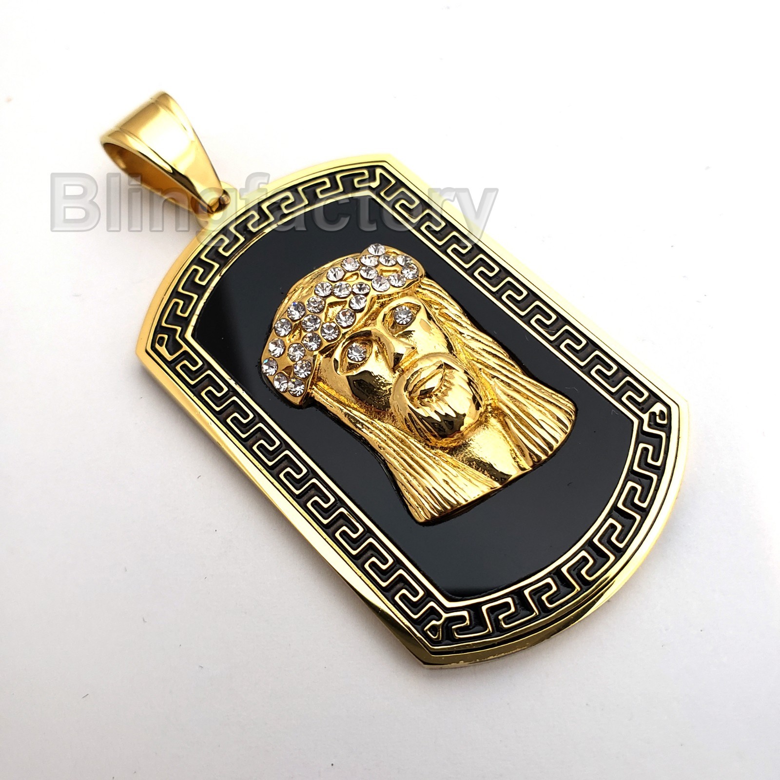HIP HOP ICED FASHION GOLD PT JESUS HEAD DOG TAG STAINLESS STEEL CHARM PENDANT