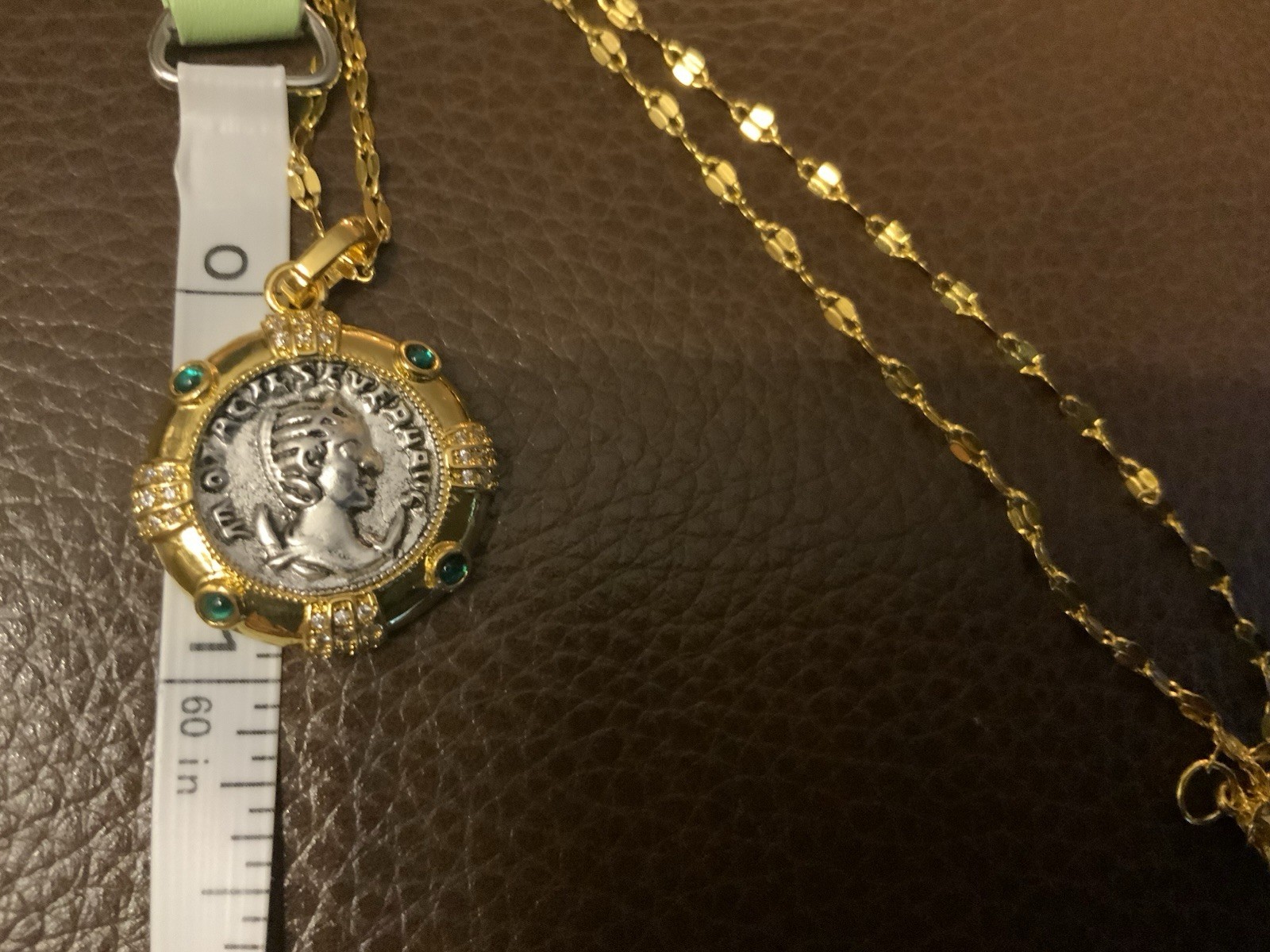 Ancient Greek Roman Coin Medieval Necklace Queen Gold Medallion Pendant CZ Boho