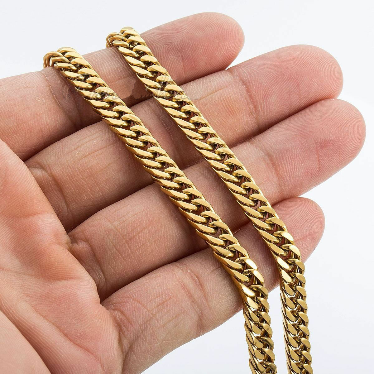 6/8/10/12/14mm Mens Boys 316L Stainless Steel 18K Gold Curb Cuban Chain Necklace