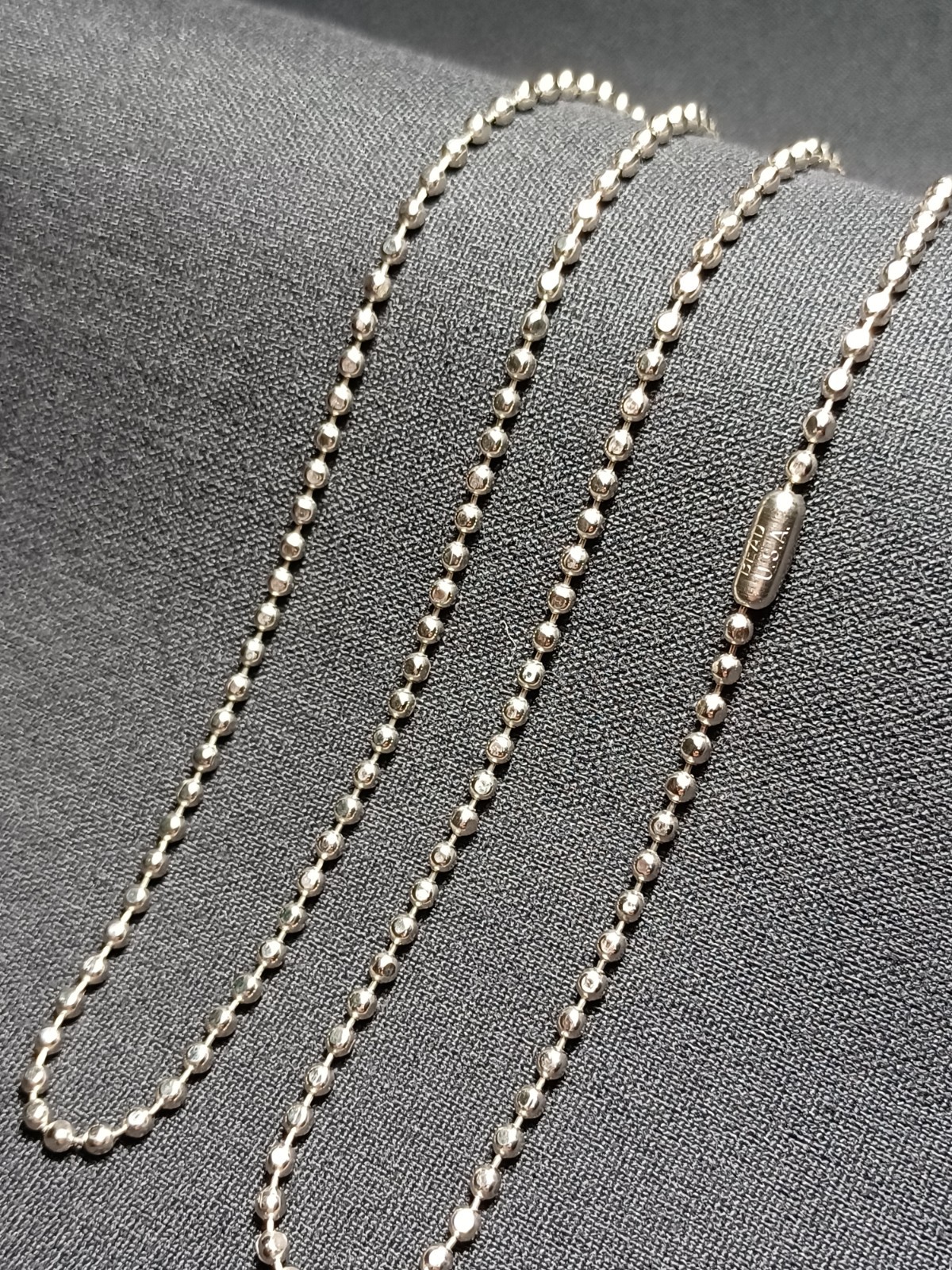 Silver NP Steel 2.4mm Flat Ball Bead Military Type Dog Tag Chain USA Necklace