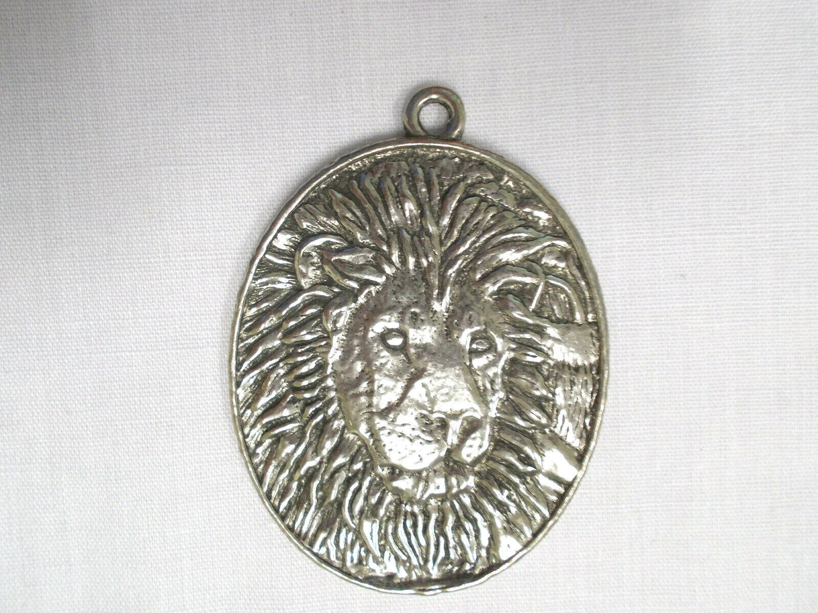 Male Lion Head Leo Oval Large Double Sided American Pewter Pendant Necklace