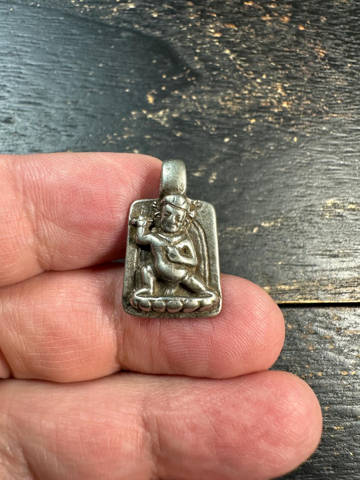 Antique Tibetan Vajrapani Amulet Pendant White Copper Buddhist Talisman Nepal S
