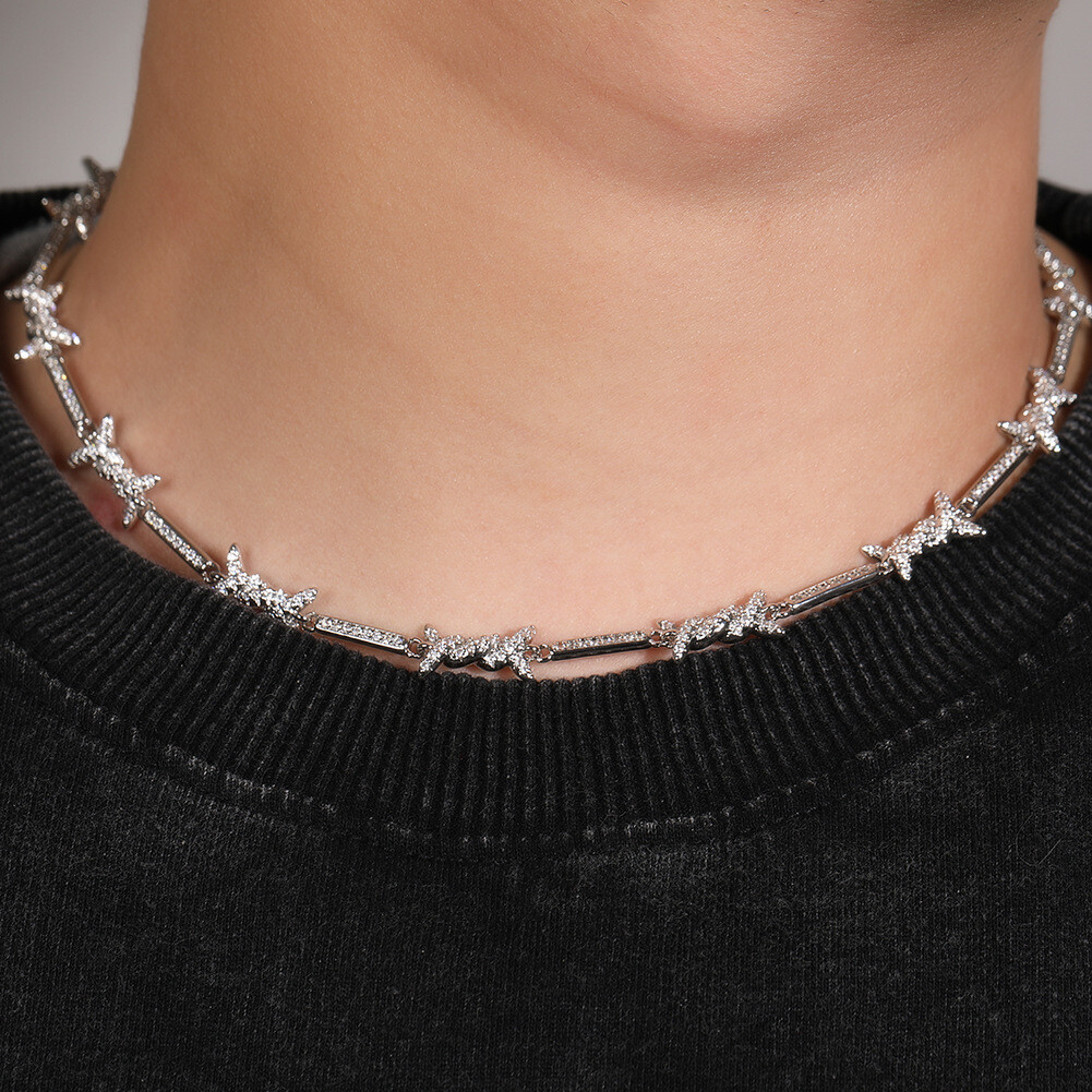 5A Iced Out CZ Chain Spiked Gold Plated Choker For Men Women Hip Hop Necklace
