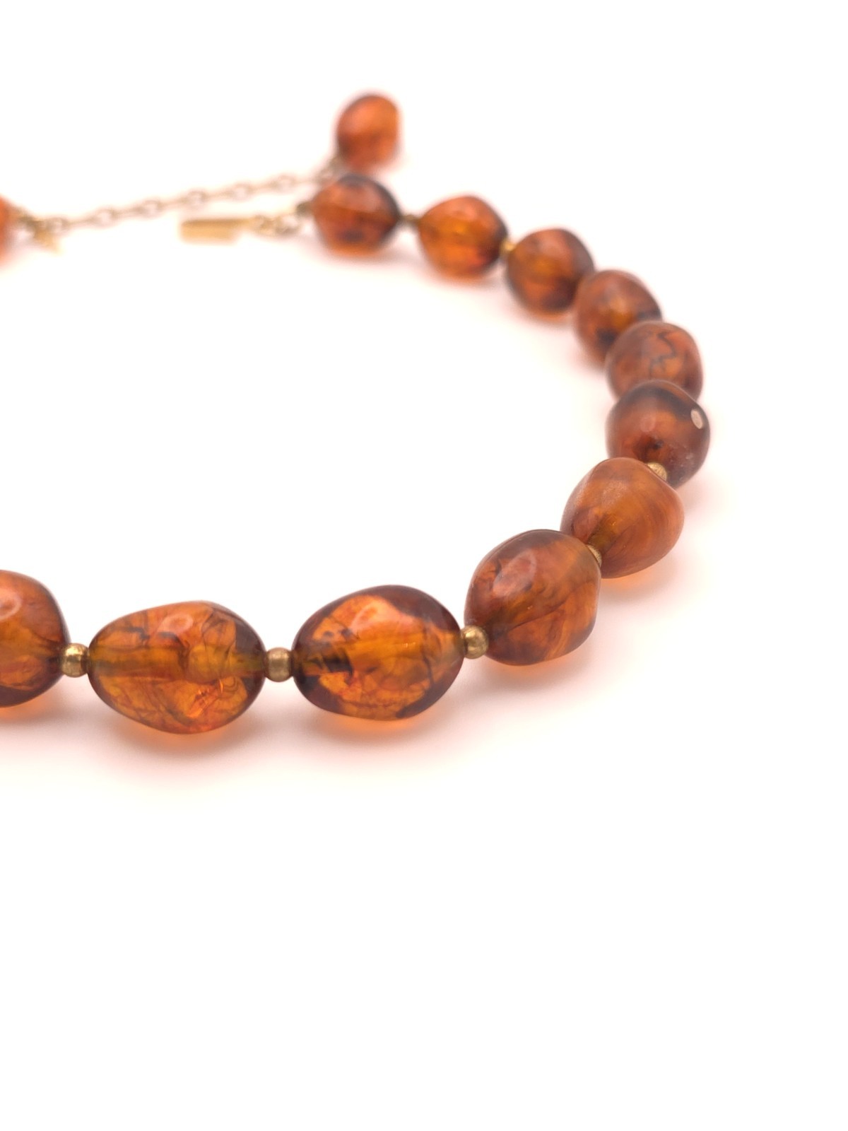 Vintage Trifari Faux Amber Lucite Beaded Choker Necklace Adjustable Hook