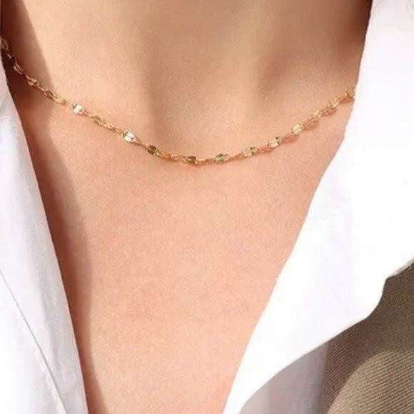 Gold Sparkle Chain Necklace Waterproof Everyday Jewelry Non-tarnish