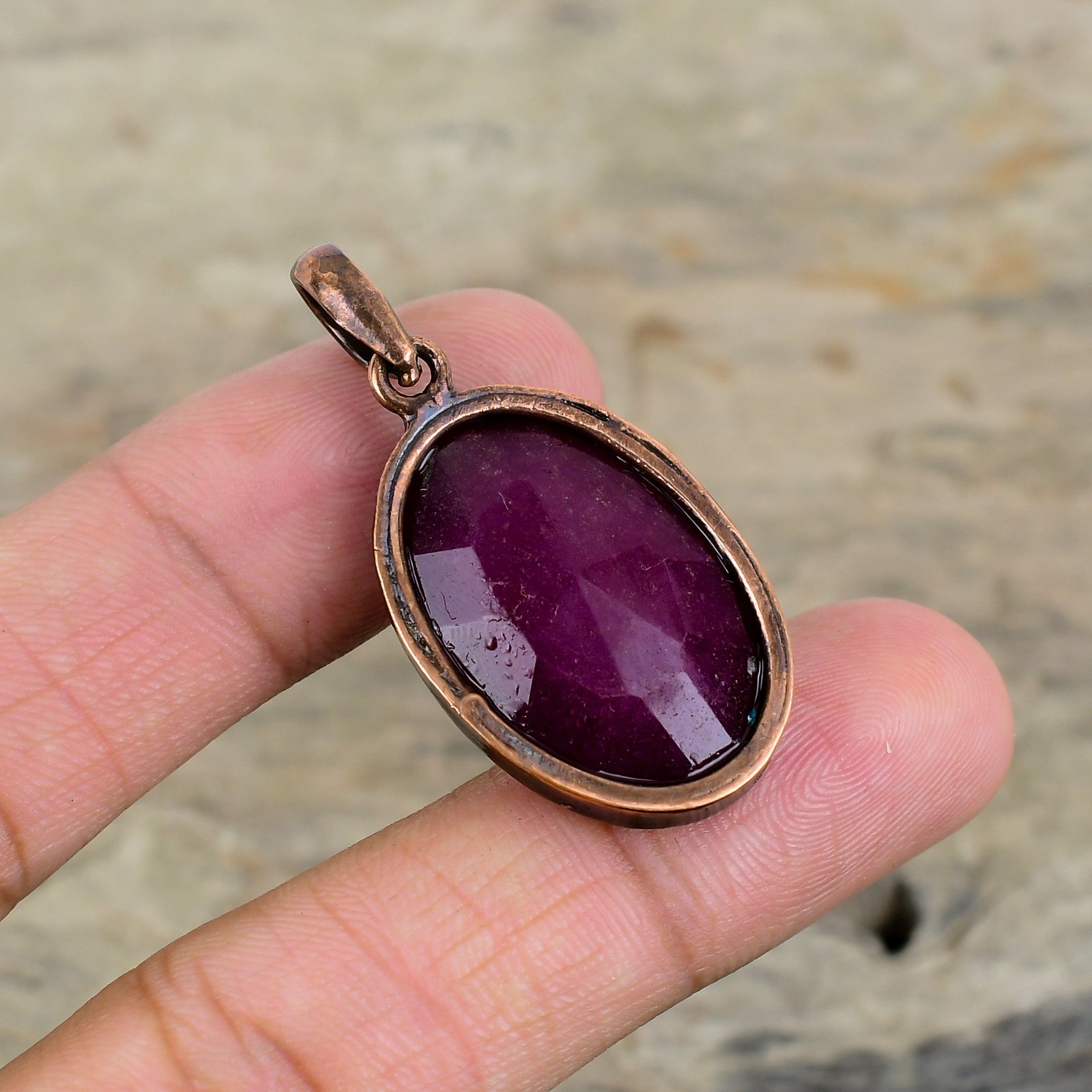 Mothers day Sale Oval Kashmir Rubi Gemstone Sister Electroformed Pendant Copper