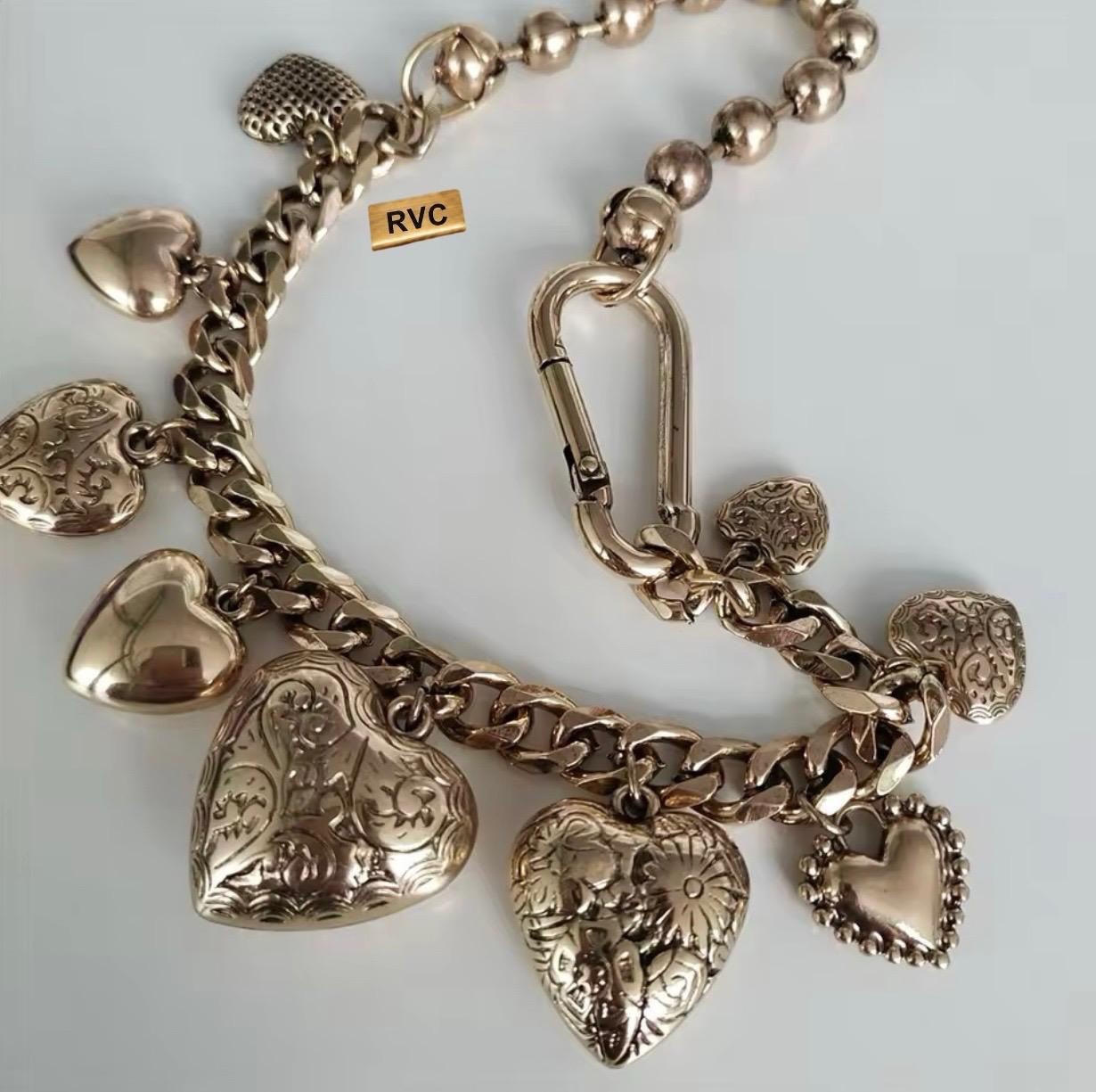 Zara Gold Chunky Contrast Ball Chain Statement Heart Charms Necklace