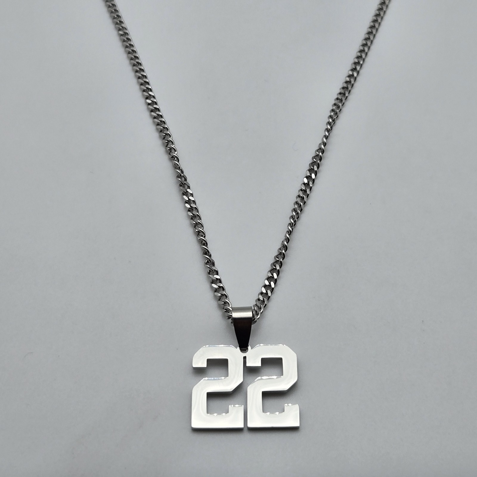 #22 BASEBALL FOOTBALL NUMBER Pendant Charm / 18″-24″ STAINLESS CHAIN NECKLACE