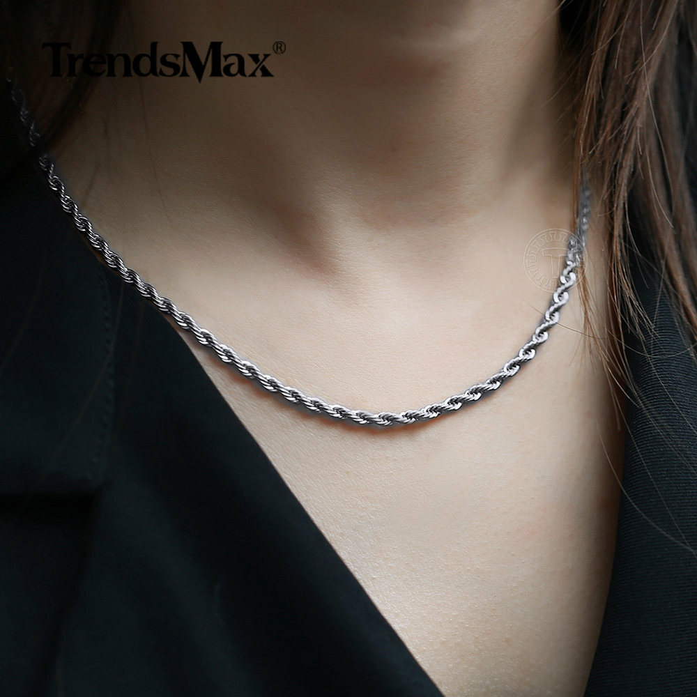 3/5/7mm Rope Twist Link Chain Stainless Steel Necklace 16″-30″ Men Women chain