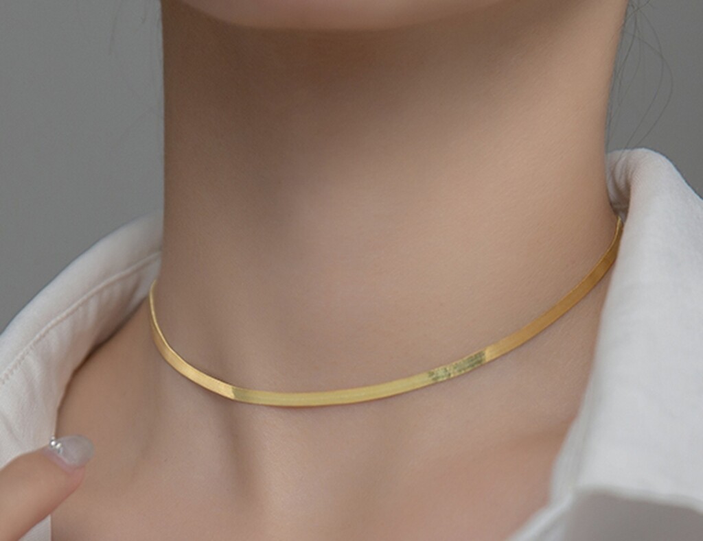 Women Girl 925 Sterling Silver Flat 3mm Herringbone Chain Choker Necklace 14-16″