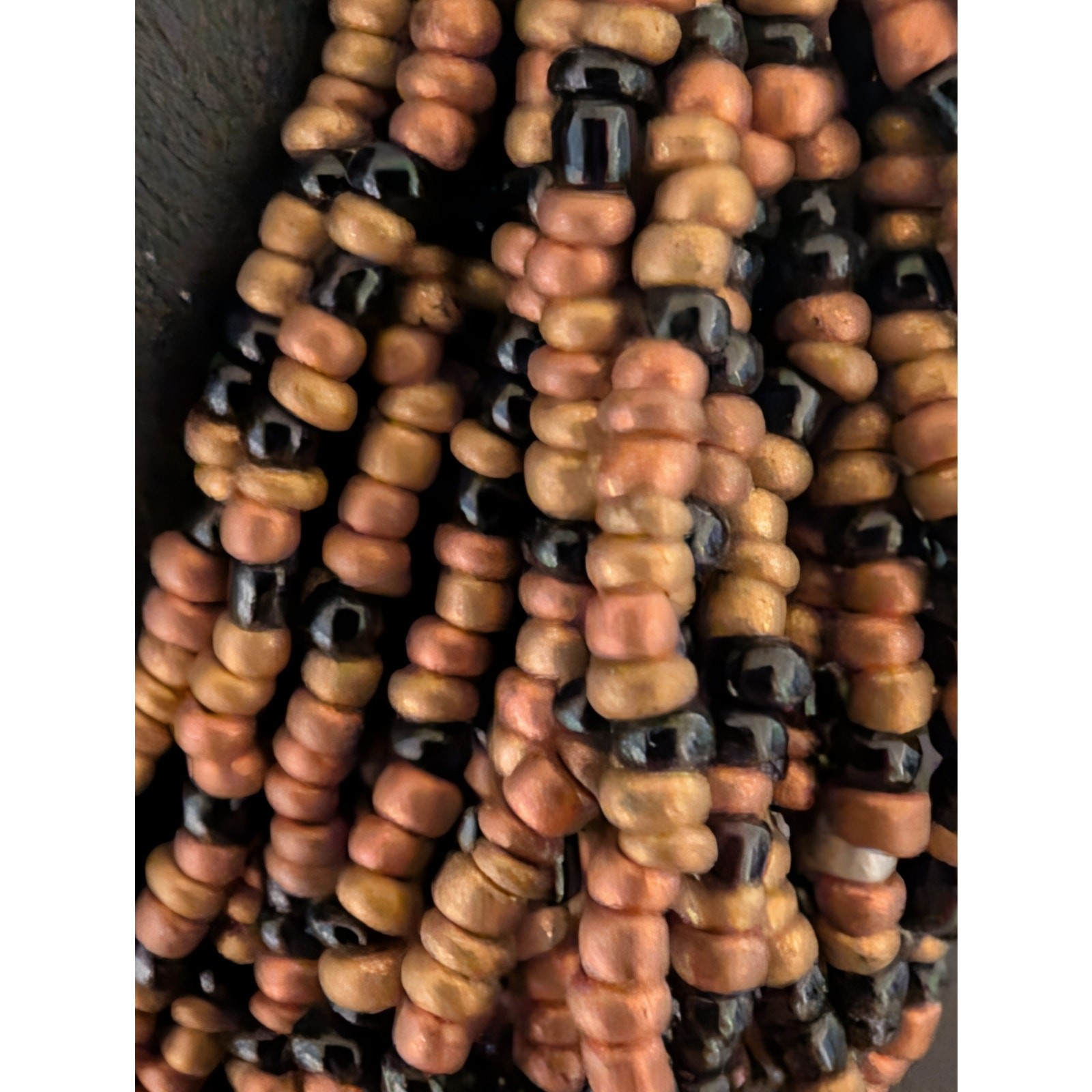 Gold Tone Necklace With Multi-Strand Black & Gold Beads