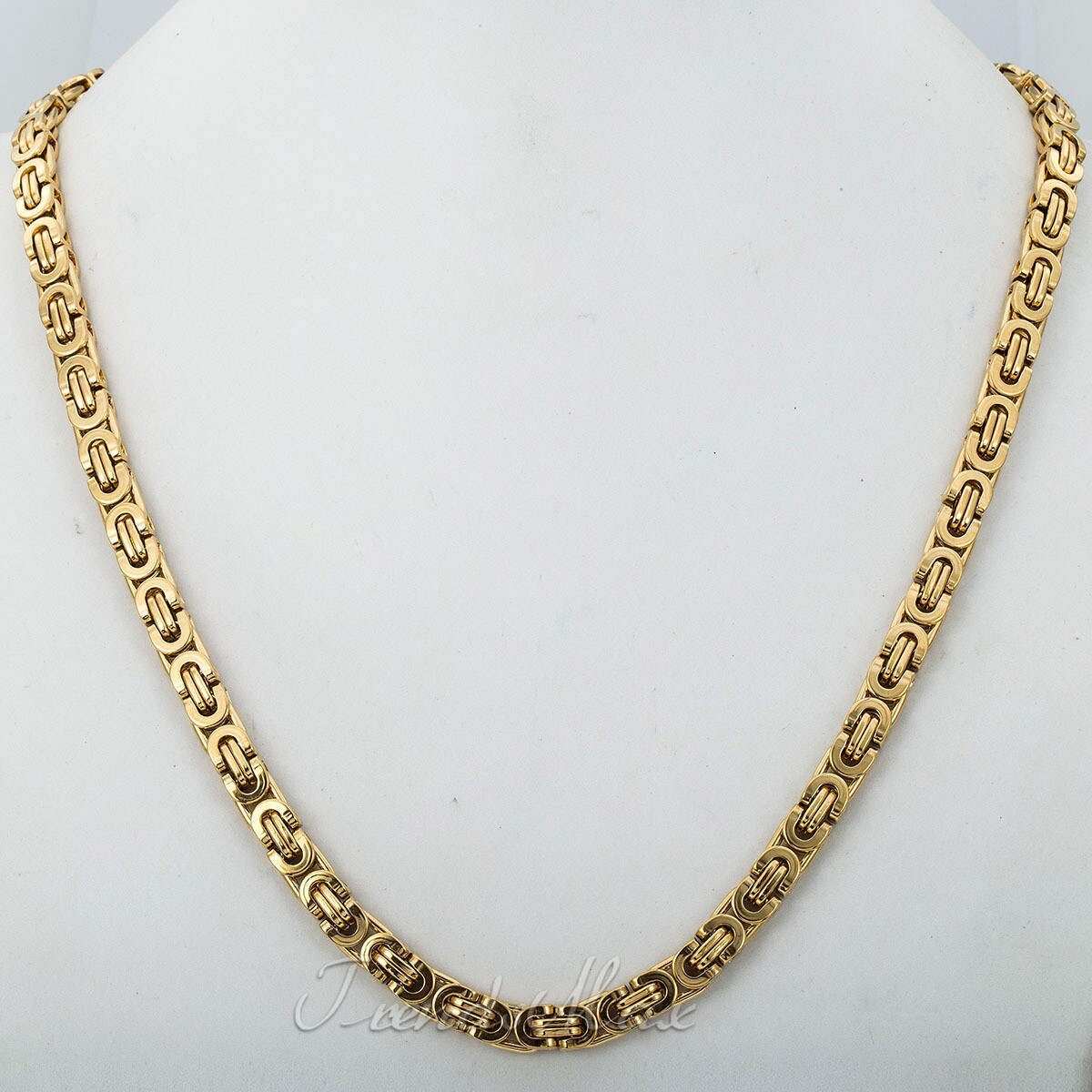7mm Men’s Chain Gold Plated Flat Byzantine Stainless Steel Necklace 18″-30″