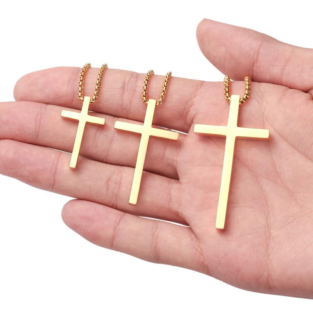 Men Women Cross Necklace Stainless Steel Silver Pendant Chain Father’s Day Gift