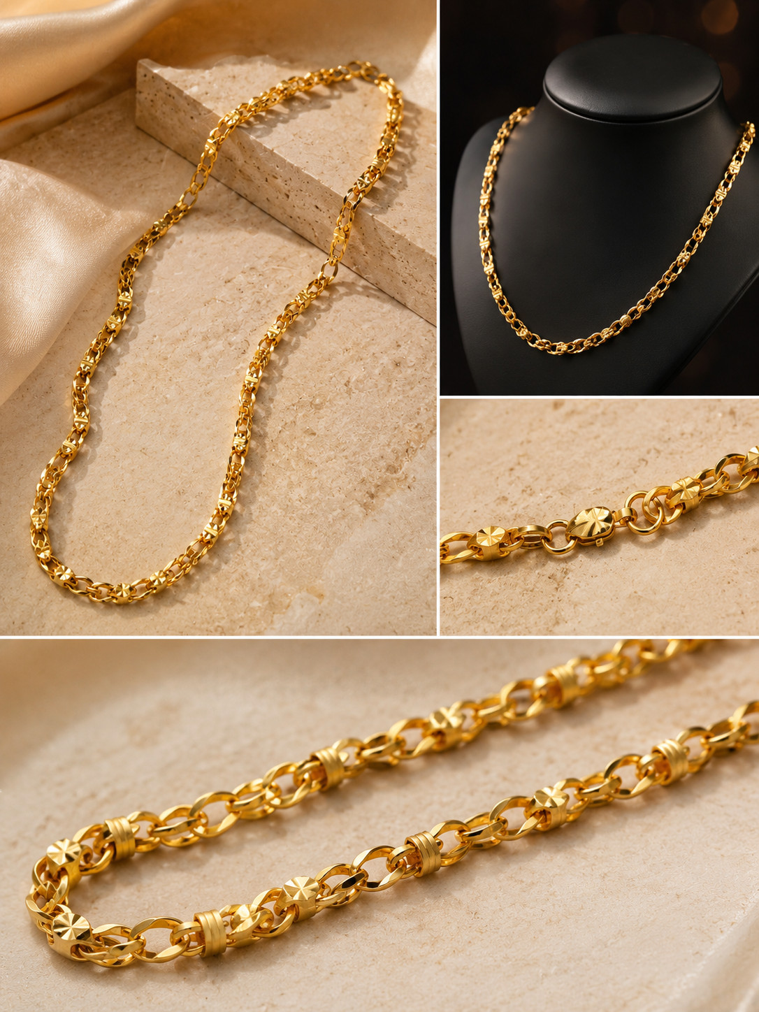22kt Yellow Gold Plated Cuban Curb Dubai Style Chain Necklace 22 Inches for Men